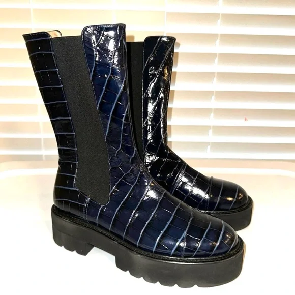 Stuart Weitzman Ultra Lift Presley Indigo Croc Boot’s 8.5 - Picture 2 of 6